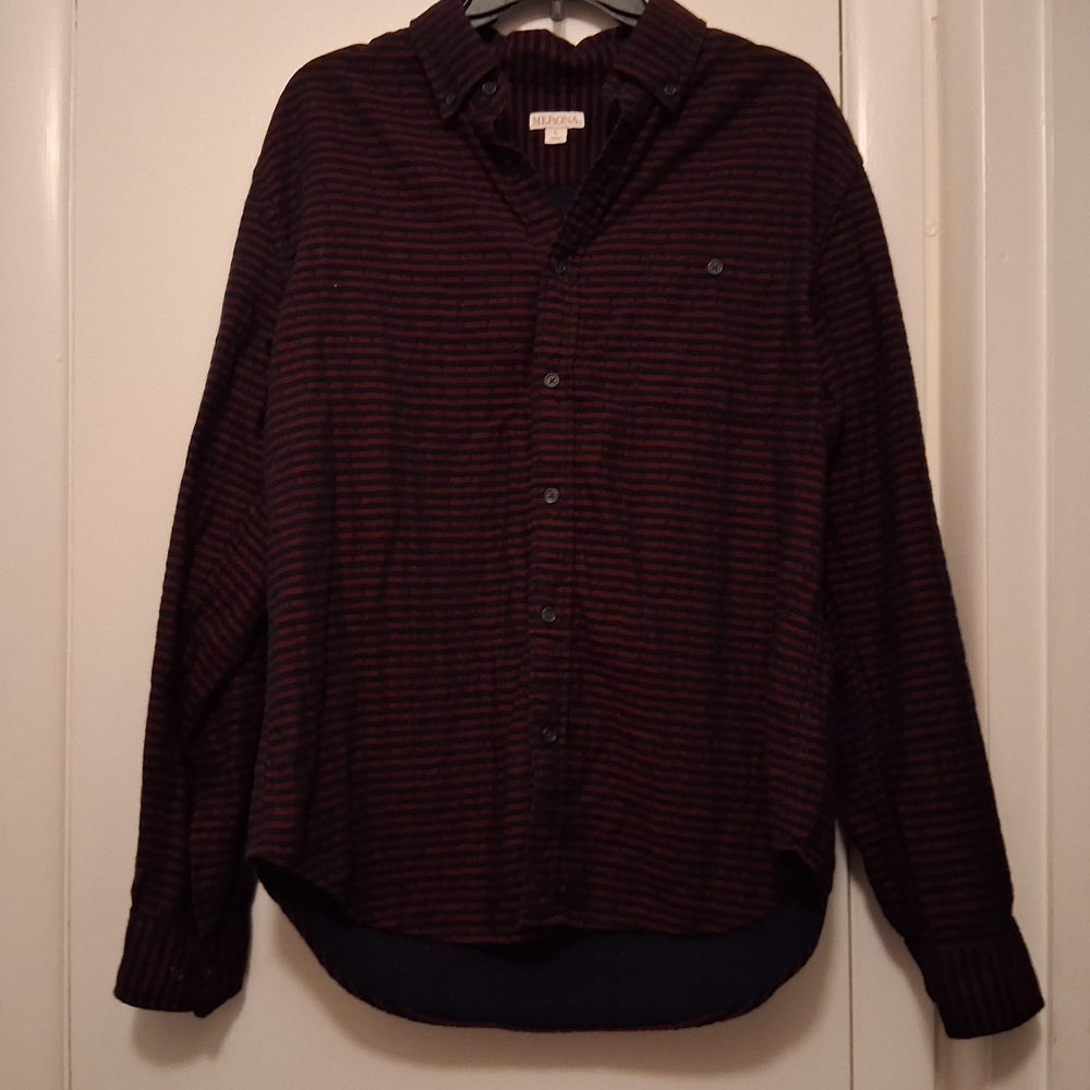 Men’s Burgundy & Navy Striped Button-Up Shirt